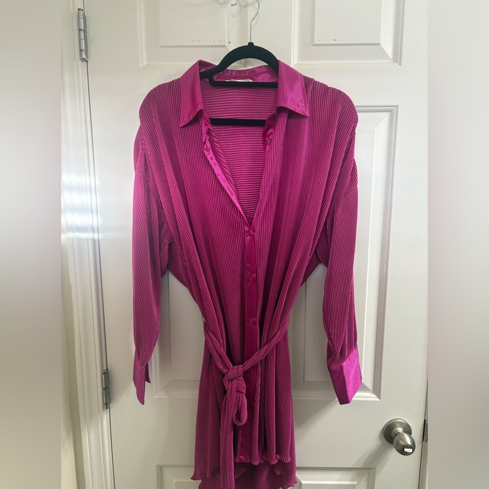 12th tribe fuschia Pink Pleated Shirt Dress
